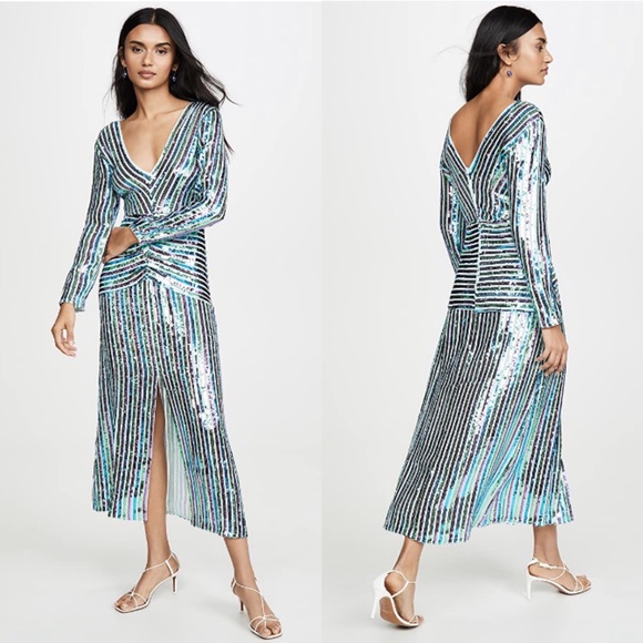🆕 RIXO Emmy Dress in Multi Stripe Sequins - Picture 2 of 6